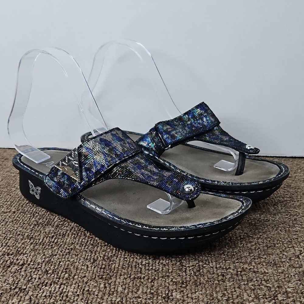 Alegria Carina Leather Sandals Blue Metallic Design Sz 38 / 8 Womens